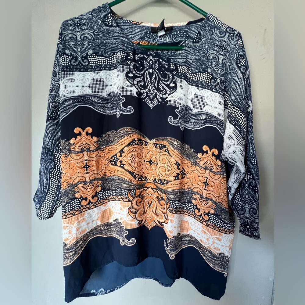 NBW Alfani Women’s blouse, lightweight, size 4, blue and orange